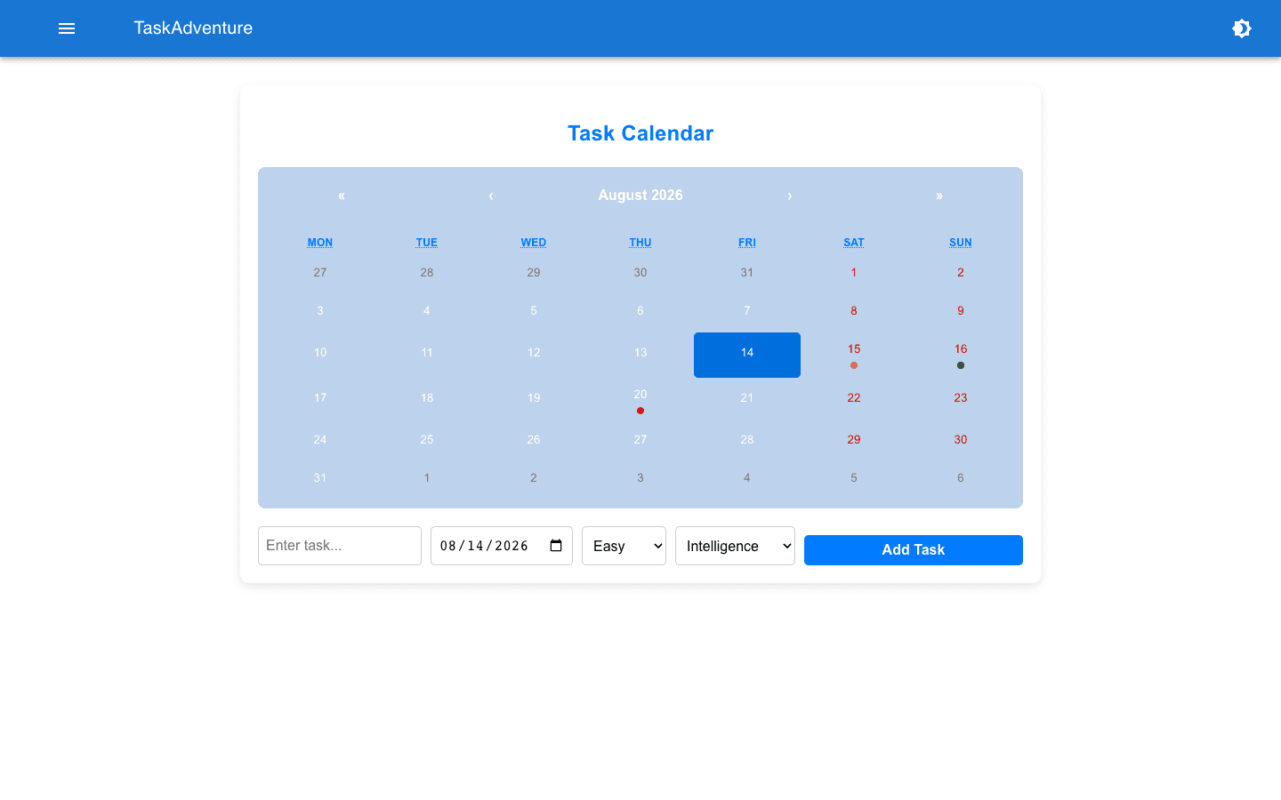 TaskAdventure calendar view