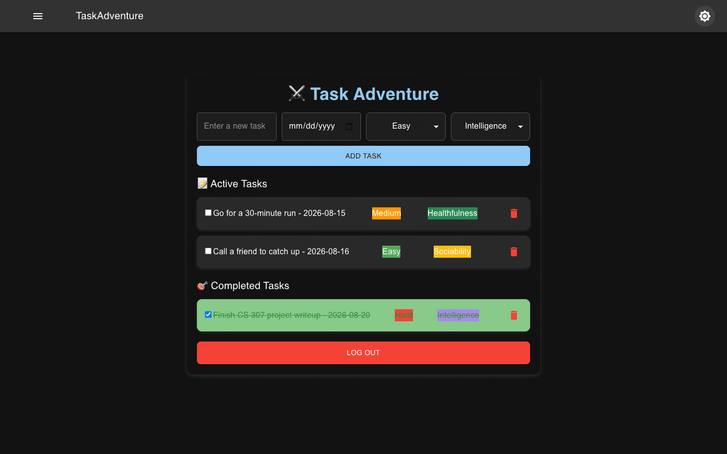 TaskAdventure dark theme