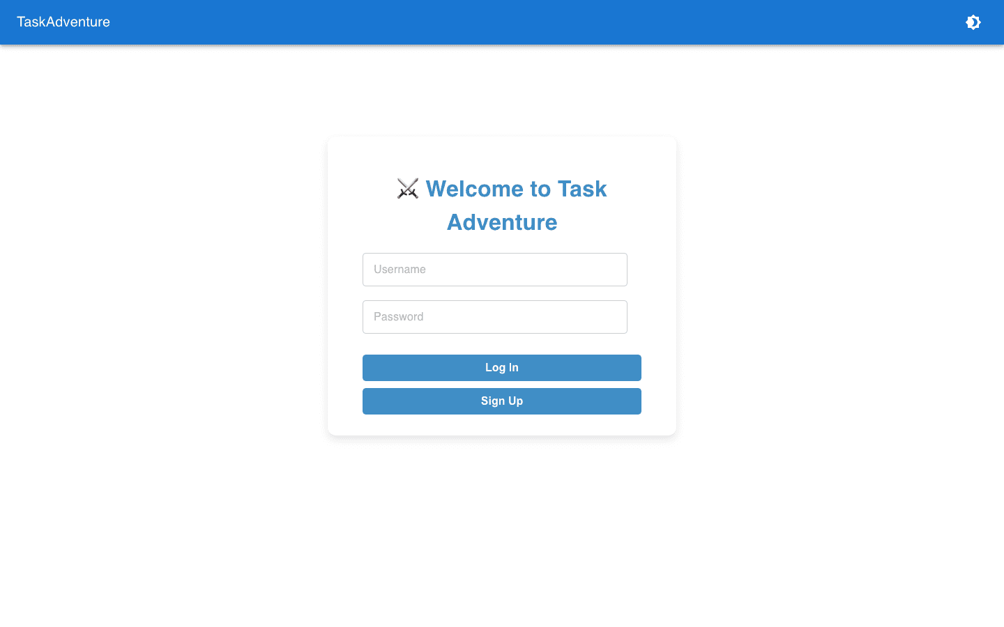 TaskAdventure login page